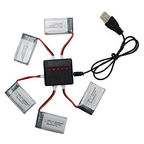 thumbnail image 2 of 5-Pack 3.7V 720mAh Lipo Batteries With 5-in-1 Charger For Syma Drones 2 of 13