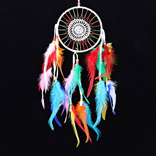 Attrape-rêves Indien Handmade Avec Plumes - Décoration Murale Ou Voiture En Fil Et Plumes, 55 Cm De Long, Style Bohème