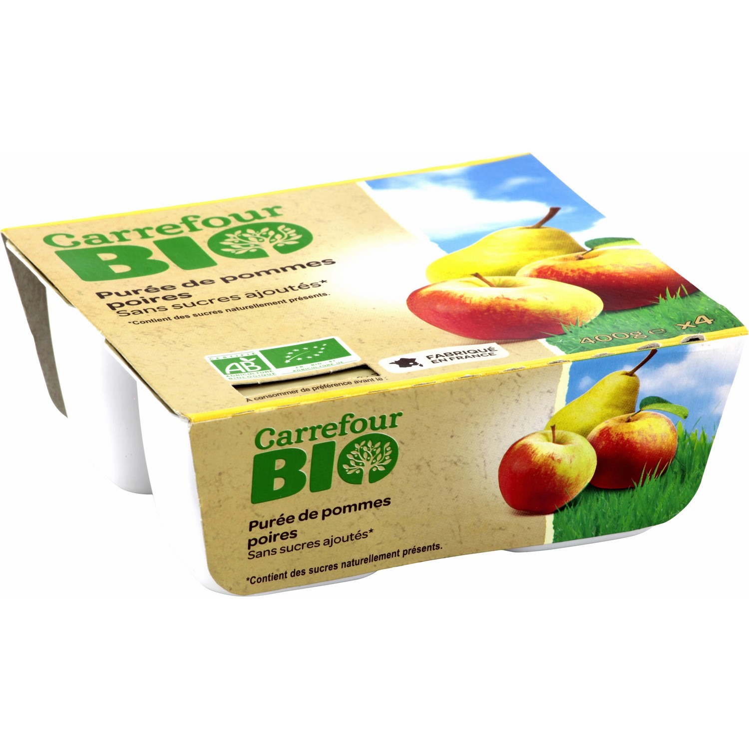 CARREFOUR BIO Compotes pomme poire en promo