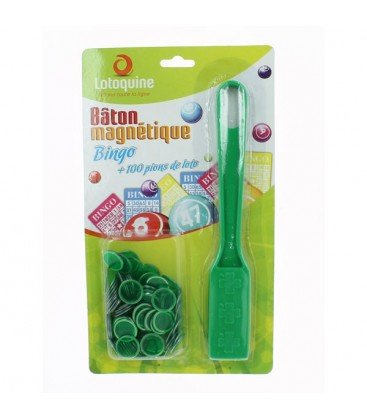 Kit Accessoires Loto Bingo 3 En 1 - Trousse + Bâton Magnétique + 100 Pions Aimantés Vert