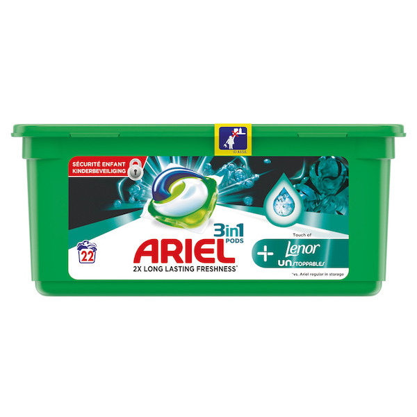 Lessive capsules Ariel Pods 3 en 1 Alpine, boite de 33 doses