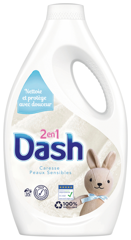 DASH Lessive liquide 2 en 1 peaux sensibles 52 lavages 2,6l pas
