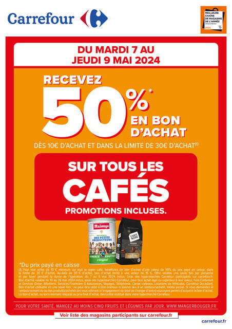 Carrefour 50% sur tous les cafés promo incluses