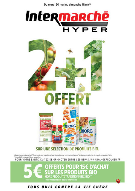 Intermarché 2+1 offert sur une sélection de produits bio