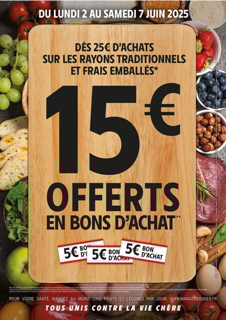 15€ OFFERTS EN BONS D’ACHAT