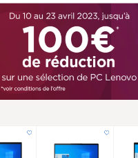 Jusqu'à 100€ de réduction sur  Lenovo
