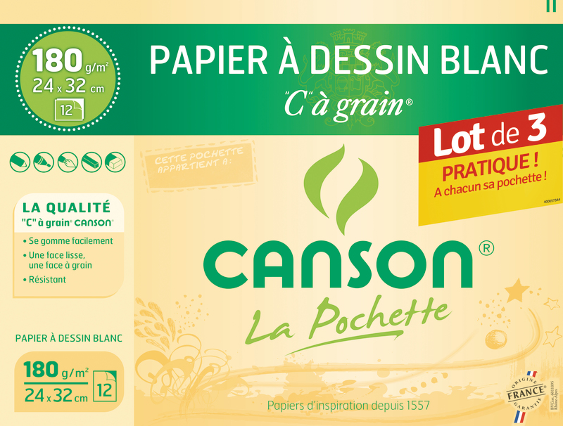 3 POCHETTES DE DESSIN 24X32 CM CANSON