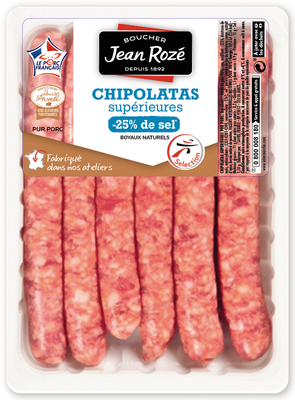 6 CHIPOLATAS SUPERIEURES -25% DE SEL Jean Rozé