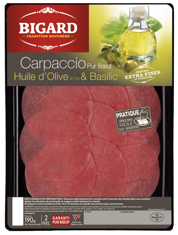 VIANDE BOVINE : CARPACCIO HUILE D'OLIVE ET BASILIC Bigard 3273230298968 Bigard VIANDE BOVINE : CARPACCIO HUILE D'OLIVE ET BASILIC Bigard 3273230298968 Bigard