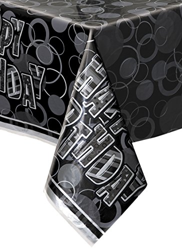 Nappe pliée en plastique Happy Birthday grise