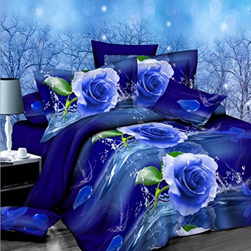4pcs 3d blue rose / set couette sets fashine ro...