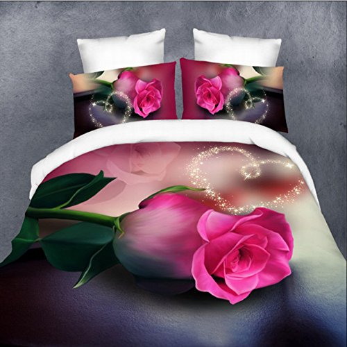 Coeur rose floral housse de couette reine de ma...