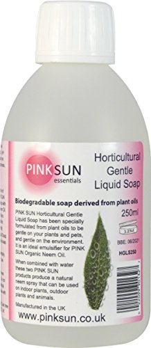 PINK SUN Savon Horticole 250ml (aussi disponible en 1000ml) - Horticultural Gentle Liquid Soap - Biodegradable and derived from plant oils - Use with PINK SUN Organic Neem Oil code EAN 0022099901327 