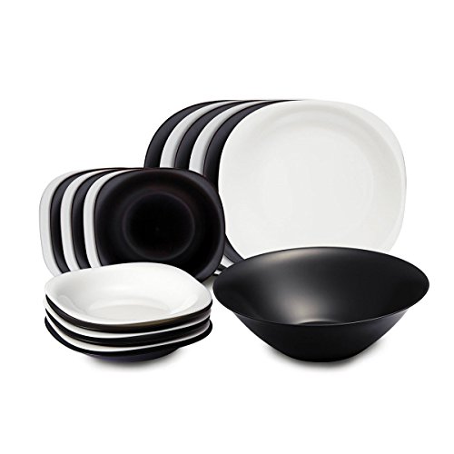 19Pz Carine Service Assiettes Opale Noir et Blanc