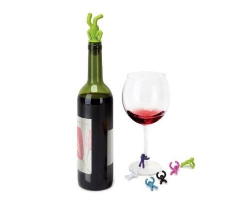 Bouchon bouteille de vin + 6 marque-verres Budd...