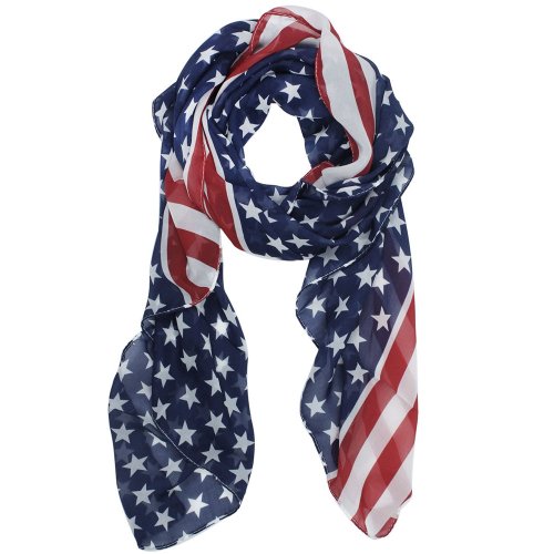 ouming Bleu et Rouge Unisexe Fashion Charming patriotique Star et bandes en mousseline de soie écharpe châle longue écharpe Wrap 0045675169041 (0045675169041)