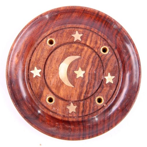 Newquay-Bonsai Sheesham Wood Round Ash Catcher - Moon and Stars Inlay. Incense Stick Holder. by Newquay-Bonsai code EAN 0046737424719 