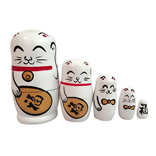 Peint Chat En Bois Matriochka Fortune Poupées R...