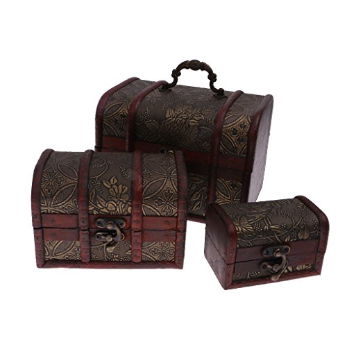 3pcs Coffre Au Trésor Boîte de Rangement en Boi...