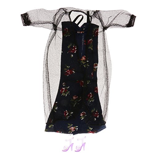 Dentelle Pyjamas Floraux Noirs Fixés Pour Poupé...