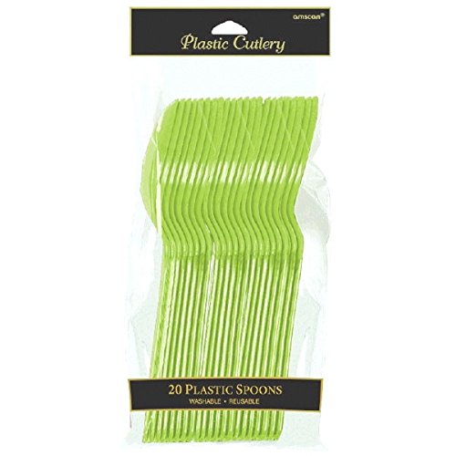 24 Cuillères en plastique - Vert Kiwi - Fête