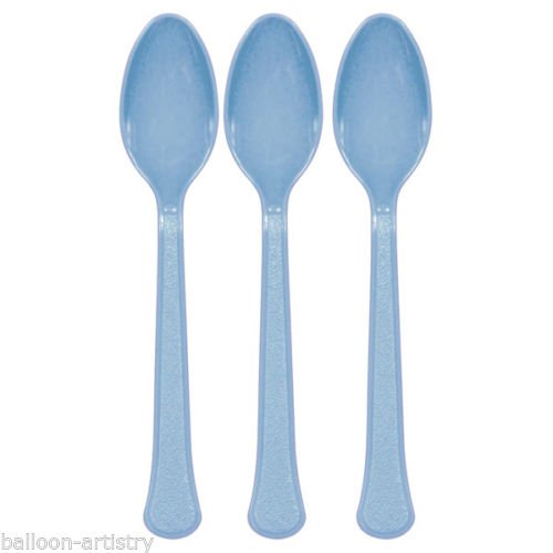 20 Cuillères En Plastique Bleues