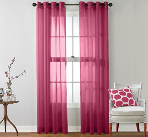 Générique Lot de 1 Voilage à Oeillets Rideau en Tulle Décoration pour Chambre Fenêtre 214cm x 100 cm (Rose Rouge) code EAN 0053119797286 