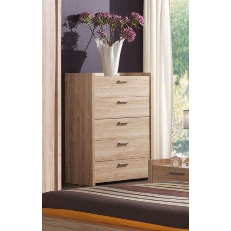 Commode haute à 5 tiroirs MONACO coloris chêne ...