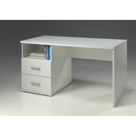 Bureau blanc avec 2 tiroirs et espace rangement