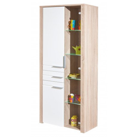 Vitrine 3 portes 1 tiroir coloris chêne naturel...