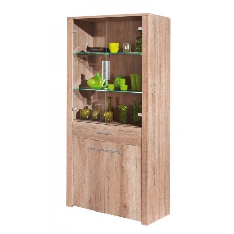 Vitrine 4 portes 1 tiroir coloris chêne brut
