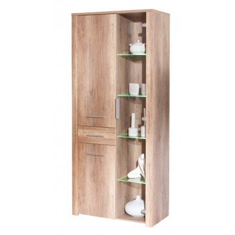 Vitrine desing 4 portes 1 tiroir coloris chêne ...