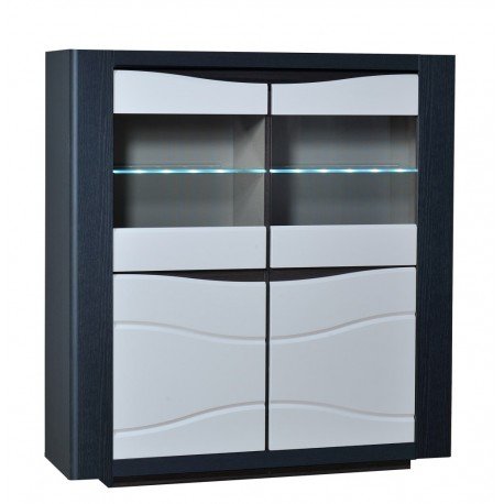 Vitrine 4 portes, blanc laqué et noir aspect ch...
