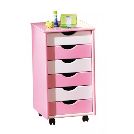 Caisson à roulettes avec 6 tiroirs coloris rose...