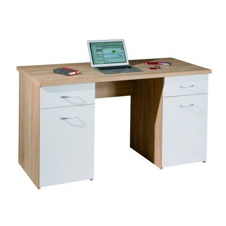 bureau 2 portes 2 tiroirs coloris blanc et chên...