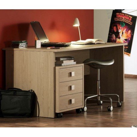 bureau avec caisson à 3 tiroirs coloris chêne o...