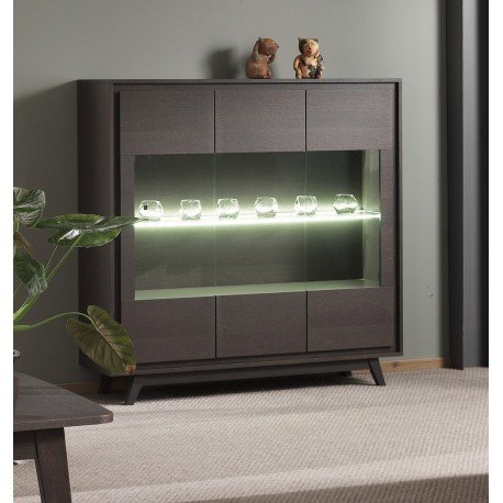 vitrine design à 3 portes coloris chêne grisé