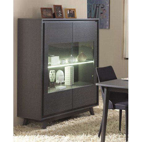 VITRINE DESIGN À 2 PORTES COLORIS CHÊNE GRISÉ