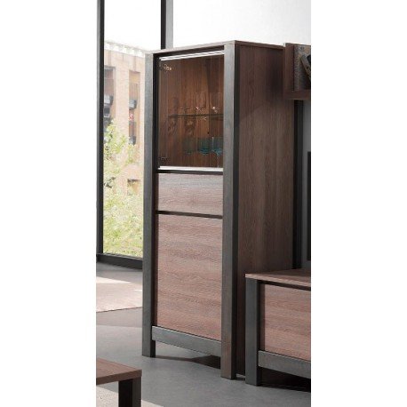 VITRINE À 2 PORTES COLORIS CHÊNE GLADSTONE GREIGE