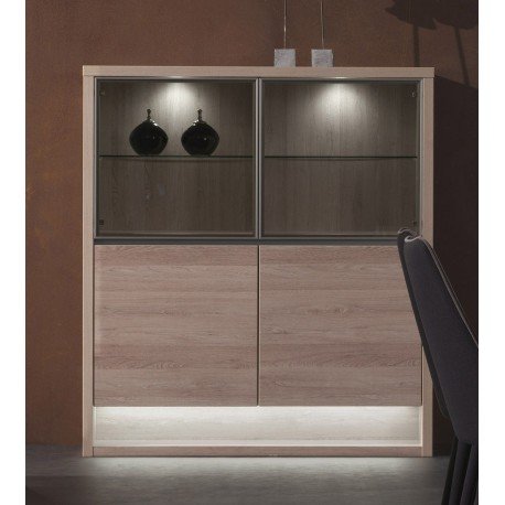 vitrine 4 portes coloris chêne clair