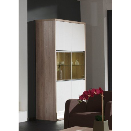 Vitrine 6 portes coloris chêne clair et blanc l...