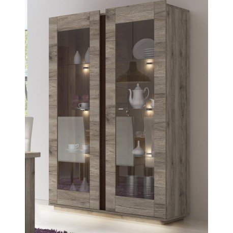 vitrine 2 portes coloris chêne clair