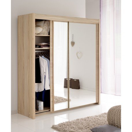 Leylina Armoire CARLA 203cm en Chêne Dakota à 2 portes coulissantes et miroir code EAN 0061660031001 