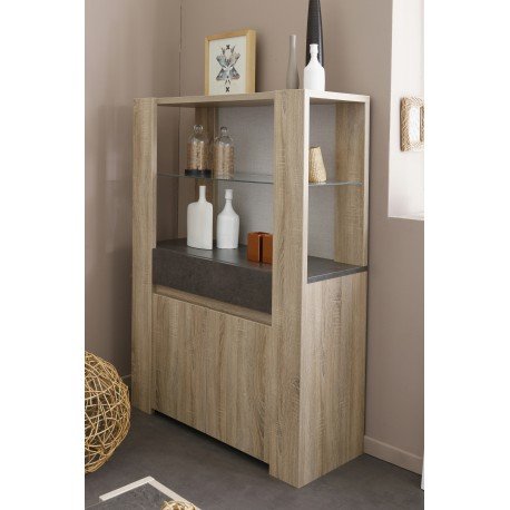 Vitrine SPARE en coloris Chêne Brut et Béton Foncé