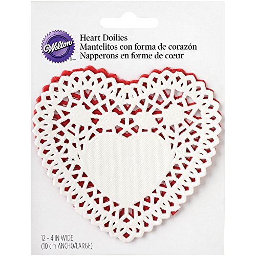 Wilton 2104-0448 paper doilies-red & white heart 4" 12pack de/ sold as a pack of 6 code EAN 0070896564481 