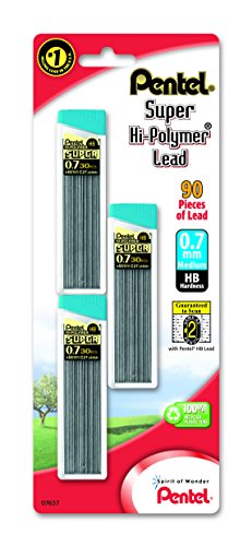 Pentel Super Hi-Polymer Lead Refills, 0.7mm, HB, Black, 90 Leads/Pack code EAN 0072512076378 