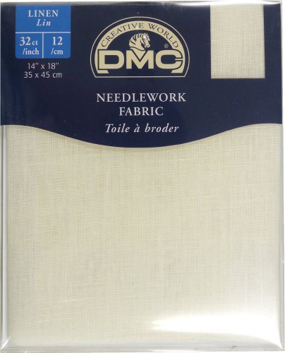 Toile a broder en lin blanc antique - fin: 12/c...