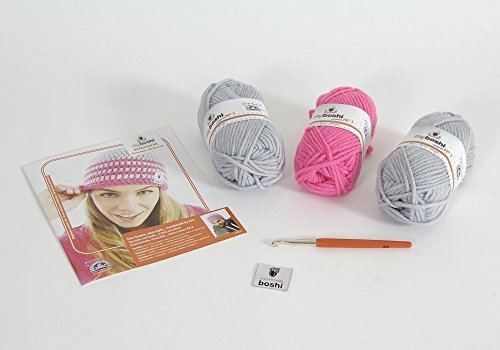 Beanie hat kit tricot bonnet My boshi Rose/gris...