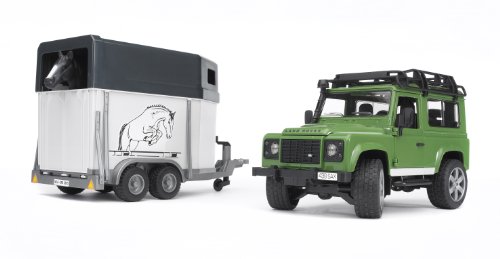 Bruder - 2592 - véhicule miniature - modèles simples - land rover defender 90 break avec van et un cheval code EAN 0079347420529 
