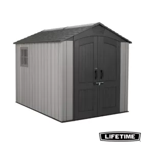 Abri de jardin + plancher Lifetime Stormdust en résine coloris gris et gris anthracite ép.25 mm surface extérieure 5,96 m² code EAN 0081483817125 